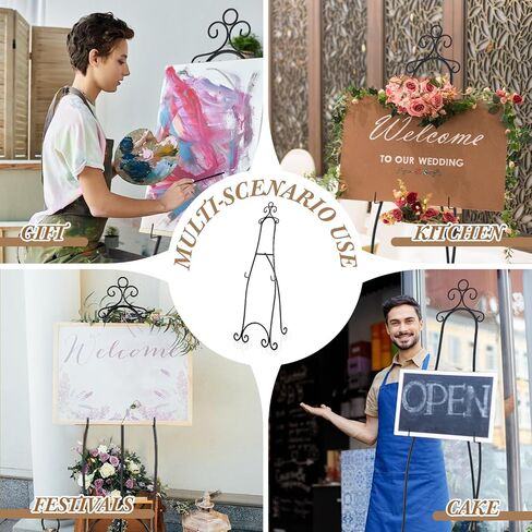 1 Pcs 71.25"H Extra Large Wedding Black Metal Scroll Easel Stand Floor-Standing Vintage Rustic Adjustable Display Stand Easel with Chain Support for Sign Wedding Picture Poster Frame Mirror in Saudi Arabia