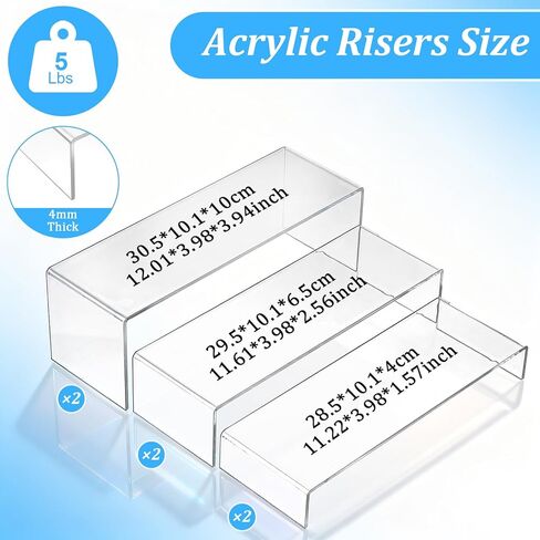 6 Pcs Large Acrylic Display Risers, 2 Set (12"L~11.6"L~11.2"L) Collectibles Display Shelf, Acrylic Risers Display Stands for Figures, Jewelry, Perfume, Toys in Saudi Arabia