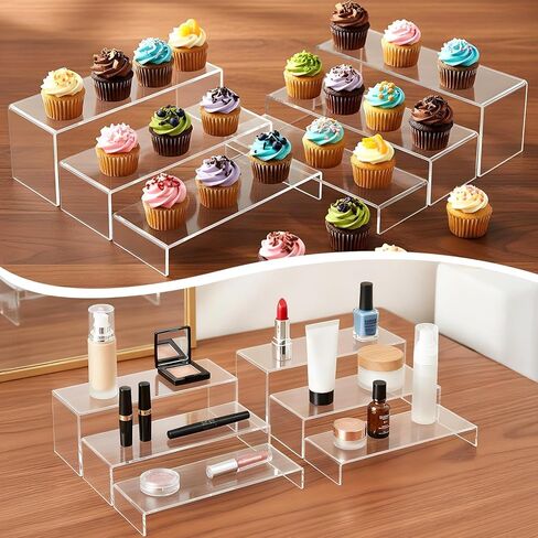 6 Pcs Large Acrylic Display Risers, 2 Set (12"L~11.6"L~11.2"L) Collectibles Display Shelf, Acrylic Risers Display Stands for Figures, Jewelry, Perfume, Toys in Saudi Arabia