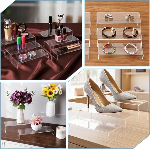 6 Pcs Large Acrylic Display Risers, 2 Set (12"L~11.6"L~11.2"L) Collectibles Display Shelf, Acrylic Risers Display Stands for Figures, Jewelry, Perfume, Toys in Saudi Arabia