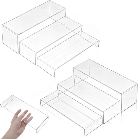 6 Pcs Large Acrylic Display Risers, 2 Set (12"L~11.6"L~11.2"L) Collectibles Display Shelf, Acrylic Risers Display Stands for Figures, Jewelry, Perfume, Toys in Saudi Arabia