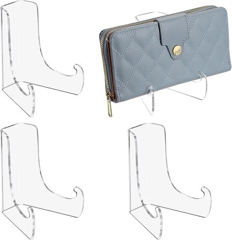 JUXYES 3 Pack Acrylic Wallet Display Holder Stands, Portable Easels Display Stand Clear Plate Display Rack for Boutique, Retail Countertop Acrylic Display Stand for Hand Purse, Wallet, Photos, Book in Saudi Arabia