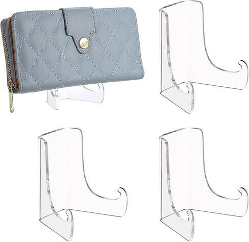JUXYES 3 Pack Acrylic Wallet Display Holder Stands, Portable Easels Display Stand Clear Plate Display Rack for Boutique, Retail Countertop Acrylic Display Stand for Hand Purse, Wallet, Photos, Book in Saudi Arabia