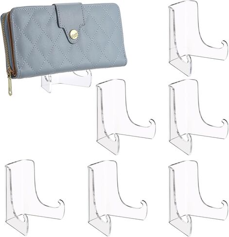 JUXYES 3 Pack Acrylic Wallet Display Holder Stands, Portable Easels Display Stand Clear Plate Display Rack for Boutique, Retail Countertop Acrylic Display Stand for Hand Purse, Wallet, Photos, Book in Saudi Arabia