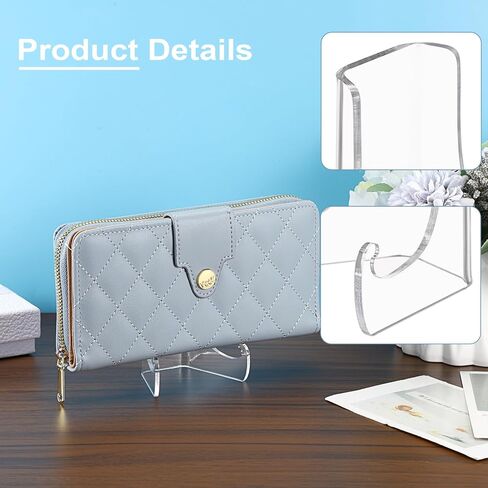 JUXYES 3 Pack Acrylic Wallet Display Holder Stands, Portable Easels Display Stand Clear Plate Display Rack for Boutique, Retail Countertop Acrylic Display Stand for Hand Purse, Wallet, Photos, Book in Saudi Arabia