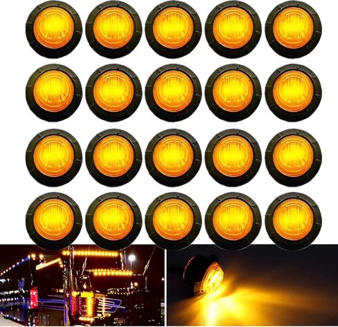 Ourbest Round LED Marker Lights, 20Pcs 3/4" LED Clearence Front Rear Side Marker Light Bullet Grommet Lights for Pickup Truck Offroad Yellow in Kuwait