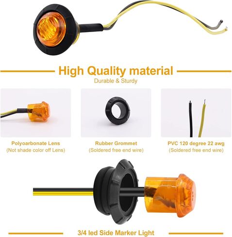 Ourbest Round LED Marker Lights, 20Pcs 3/4" LED Clearence Front Rear Side Marker Light Bullet Grommet Lights for Pickup Truck Offroad Yellow in Kuwait