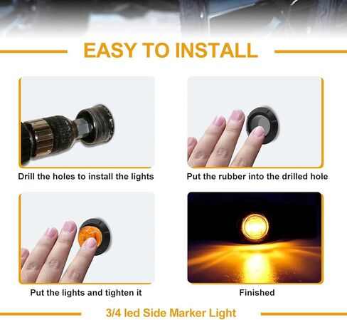 Ourbest Round LED Marker Lights, 20Pcs 3/4" LED Clearence Front Rear Side Marker Light Bullet Grommet Lights for Pickup Truck Offroad Yellow in Kuwait