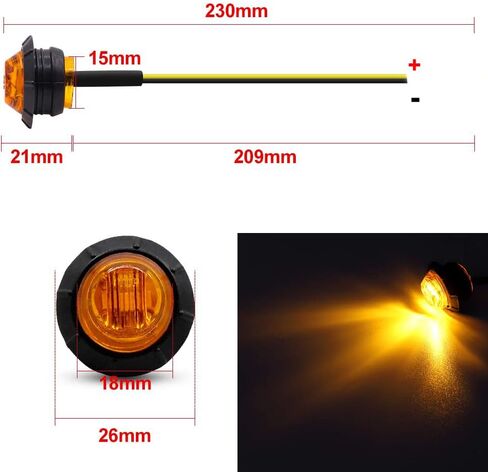 Ourbest Round LED Marker Lights, 20Pcs 3/4" LED Clearence Front Rear Side Marker Light Bullet Grommet Lights for Pickup Truck Offroad Yellow in Kuwait