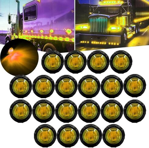 Ourbest Round LED Marker Lights, 20Pcs 3/4" LED Clearence Front Rear Side Marker Light Bullet Grommet Lights for Pickup Truck Offroad Yellow in Kuwait