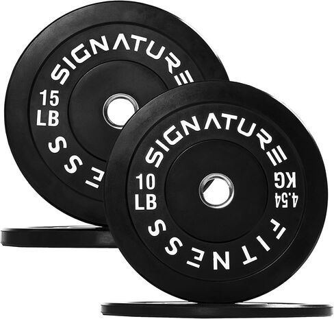 Signature Fitness 2" Olympic Bumper Plate Weight Plates with Steel Hub, 50-Pound Set, 2x 10LB, 2x 15LB, Rubber in Kuwait