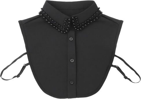 Pearl Fake Collars, Elegant Pearl Detachable Dickey Collar Blouse Half Shirt, Crystal Faux False Collar for Women Girls, Black in Kuwait