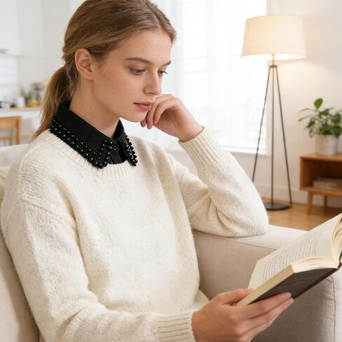 Pearl Fake Collars, Elegant Pearl Detachable Dickey Collar Blouse Half Shirt, Crystal Faux False Collar for Women Girls, Black in Kuwait