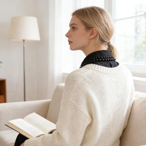 Pearl Fake Collars, Elegant Pearl Detachable Dickey Collar Blouse Half Shirt, Crystal Faux False Collar for Women Girls, Black in Kuwait