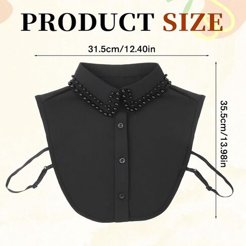 Pearl Fake Collars, Elegant Pearl Detachable Dickey Collar Blouse Half Shirt, Crystal Faux False Collar for Women Girls, Black in Kuwait