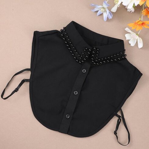 Pearl Fake Collars, Elegant Pearl Detachable Dickey Collar Blouse Half Shirt, Crystal Faux False Collar for Women Girls, Black in Kuwait