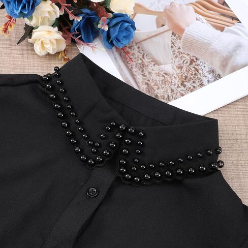 Pearl Fake Collars, Elegant Pearl Detachable Dickey Collar Blouse Half Shirt, Crystal Faux False Collar for Women Girls, Black in Kuwait