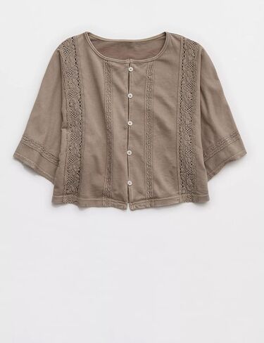 Lentta Womens Casual Crochet Cardigan Half Sleeve Button Down Cotton Top Summer Lightweight Blouse in Saudi Arabia
