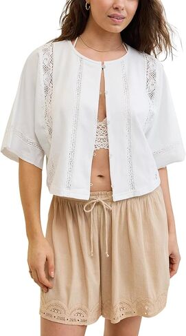 Lentta Womens Casual Crochet Cardigan Half Sleeve Button Down Cotton Top Summer Lightweight Blouse in Saudi Arabia