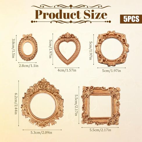 5 Pcs Mini Gold Frames, Vintage Mini Gold Picture Frames, Resin Tiny Antique Photo Frame, Small Picture Frame for DIY Photo, Display, Wall Hanging, Cell Phone, Jewelry, Christmas Home Decor in Saudi Arabia