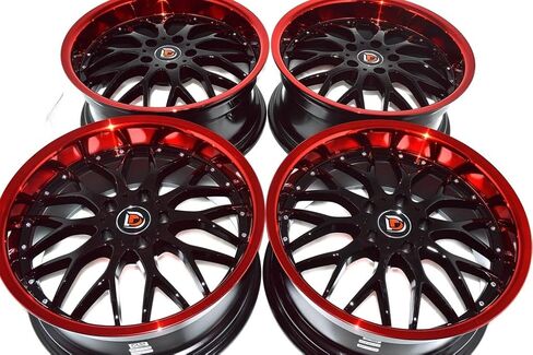 إطارات عجلات مقاس 18 بوصة ddr r6 باللون الأسود مع تشطيب الشفاه الأحمر مقاس 18x8 5x114.3 35 مم إزاحة 5 العروات 5x4.5 بوصة (مجموعة من 4) in Saudi Arabia