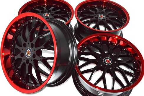 إطارات عجلات مقاس 18 بوصة ddr r6 باللون الأسود مع تشطيب الشفاه الأحمر مقاس 18x8 5x114.3 35 مم إزاحة 5 العروات 5x4.5 بوصة (مجموعة من 4) in Saudi Arabia
