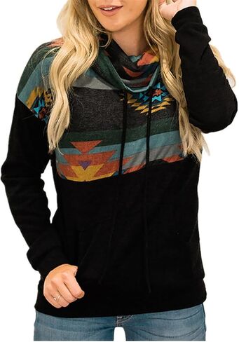 Roll Up Women's Color Block Floral Print cozy Long Sleeve Pullover tops Hoodies Sweatshirt Sweater Top in Kuwait