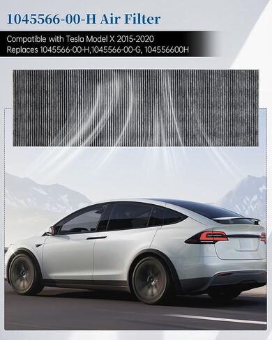 فلتر هواء HEPA 1045566-00-H متوافق مع فلتر مدخل Tesla 2015-2020 Model X، ترقية الكربون المنشط المنخفض المقاوم للرياح موديل X يستبدل فلتر Hepa 1045566-00-H،1045566-00-G، 104556600H in Kuwait