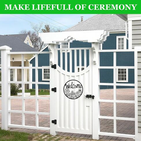 ATSKIM علامة ترحيب في الهواء الطلق للباب الأمامي، علامة باب معدنية سوداء للترحيب، لافتة دائرية معلقة معدنية لتزيين الحائط للشرفة الأمامية الخارجية وغرفة المعيشة والمكتب المنزلي (أسود) (أسود) in Kuwait