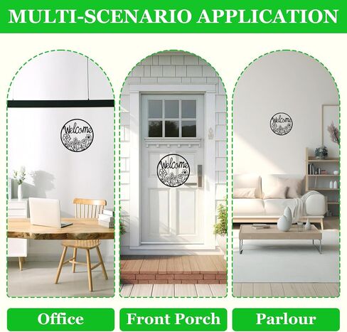 ATSKIM علامة ترحيب في الهواء الطلق للباب الأمامي، علامة باب معدنية سوداء للترحيب، لافتة دائرية معلقة معدنية لتزيين الحائط للشرفة الأمامية الخارجية وغرفة المعيشة والمكتب المنزلي (أسود) (أسود) in Kuwait