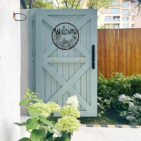 ATSKIM علامة ترحيب في الهواء الطلق للباب الأمامي، علامة باب معدنية سوداء للترحيب، لافتة دائرية معلقة معدنية لتزيين الحائط للشرفة الأمامية الخارجية وغرفة المعيشة والمكتب المنزلي (أسود) (أسود) in Kuwait