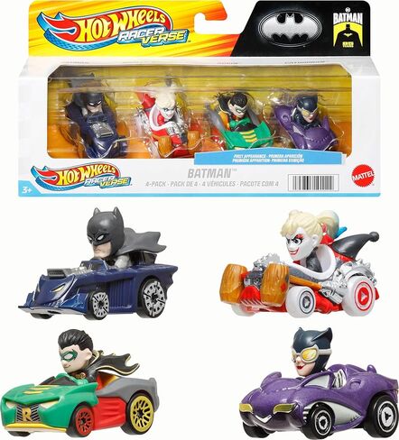 Hot Wheels RacerVerse, Set of 4 Die-Cast 1:64 Scale Toy Cars Optimized for Driving on Hot Wheels Tracks with Pop Culture Characters as Drivers in Saudi Arabia