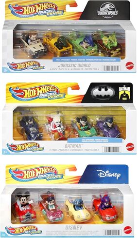 Hot Wheels RacerVerse, Set of 4 Die-Cast 1:64 Scale Toy Cars Optimized for Driving on Hot Wheels Tracks with Pop Culture Characters as Drivers in Saudi Arabia