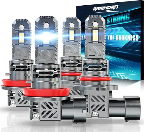 RAMHORN 9005 H11 Light Bulbs, 500% Brightness Upgraded Design 6500K White Plug-N-Play Fog Light, Pack of 4 in Kuwait