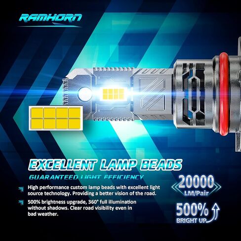 RAMHORN 9005 H11 Light Bulbs, 500% Brightness Upgraded Design 6500K White Plug-N-Play Fog Light, Pack of 4 in Kuwait