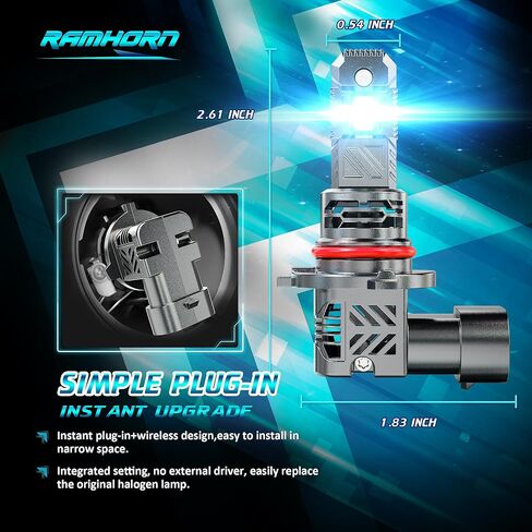 RAMHORN 9005 H11 Light Bulbs, 500% Brightness Upgraded Design 6500K White Plug-N-Play Fog Light, Pack of 4 in Kuwait