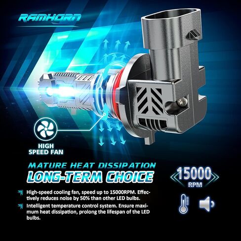 RAMHORN 9005 H11 Light Bulbs, 500% Brightness Upgraded Design 6500K White Plug-N-Play Fog Light, Pack of 4 in Kuwait