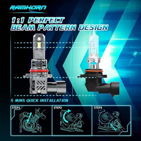 RAMHORN 9005 H11 Light Bulbs, 500% Brightness Upgraded Design 6500K White Plug-N-Play Fog Light, Pack of 4 in Kuwait