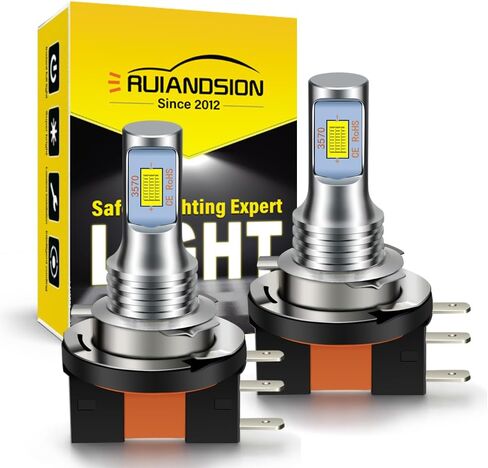 Ruiandsion H15 LED مصباح لمبة 6500K أبيض، شعاع عالي/منخفض 12V-24V 3 Prong PGJ23T1 قاعدة، التوصيل والتشغيل لاستبدال مصابيح السيارة (حزمة من 2) in Kuwait