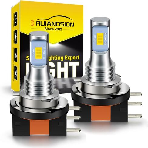 Ruiandsion H15 LED مصباح لمبة 6500K أبيض، شعاع عالي/منخفض 12V-24V 3 Prong PGJ23T1 قاعدة، التوصيل والتشغيل لاستبدال مصابيح السيارة (حزمة من 2) in Kuwait