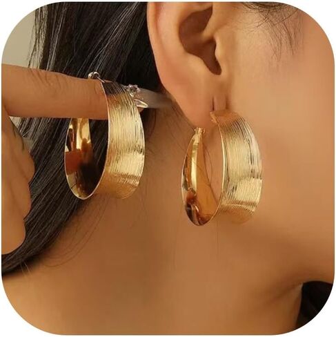 Large Gold Hoop Earrings for Women Chunky Gold Hoop earrings Thick Statement Big Bold Earrings African Inspired Accessories in Saudi Arabia