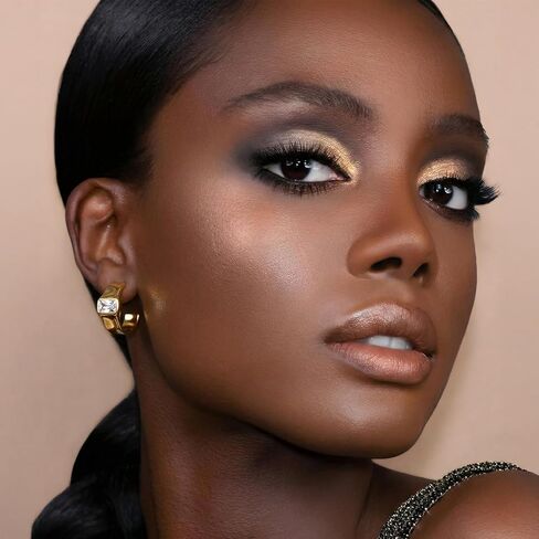 أقراط دائرية ذهبية مكتنزة للنساء 18 قيراط مطلية بالذهب مكعب زركونيا سميكة متوسطة الحجم مع عمود من الفضة الإسترليني عيار 925 لا يسبب الحساسية in Kuwait