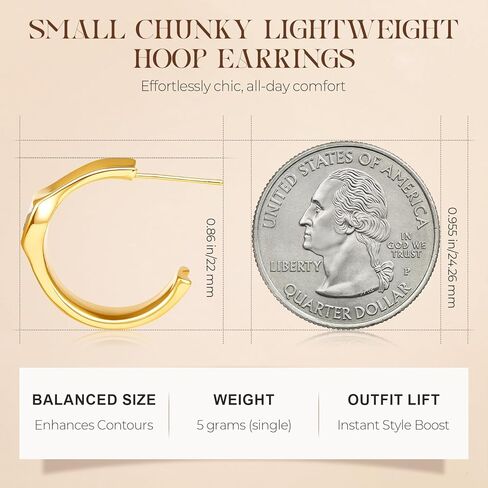 أقراط دائرية ذهبية مكتنزة للنساء 18 قيراط مطلية بالذهب مكعب زركونيا سميكة متوسطة الحجم مع عمود من الفضة الإسترليني عيار 925 لا يسبب الحساسية in Kuwait