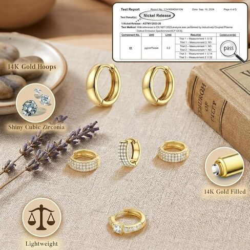 Small Gold Hoop Earrings Set for Women, 18K Gold Plated Chunky Dome & Pave CZ Huggies for Multiple Piercings, Lightweight Hypoallergenic Jewelry Gift for Sensitive Ears in Kuwait