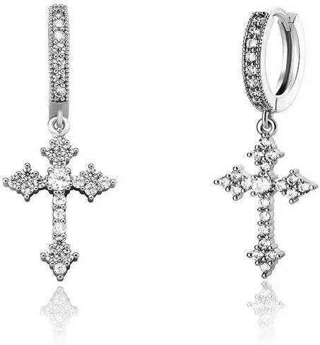 Punk Cross Hoop Dangle Earrings Trendy 14K Gold Plated Cross Earrings for Women Small Black CZ Huggie Hoops Dangling Diamond Hypoallergenic Crosss Earrings for Men in Kuwait