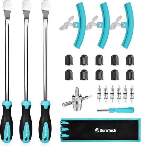 DURATECH 14.5" Steel Tire Spoons Tool Set, 24-Piece Tire Bar Removal Set with Rim Protectors, Valve Core Tools and Storage Bag, Tire Changing Iron Tool Kit for Motorcycle, Bicycle, ATV and Lawn Mower in Saudi Arabia