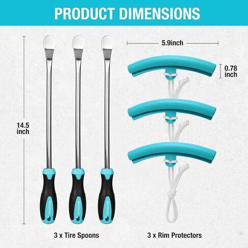 DURATECH 14.5" Steel Tire Spoons Tool Set, 24-Piece Tire Bar Removal Set with Rim Protectors, Valve Core Tools and Storage Bag, Tire Changing Iron Tool Kit for Motorcycle, Bicycle, ATV and Lawn Mower in Saudi Arabia