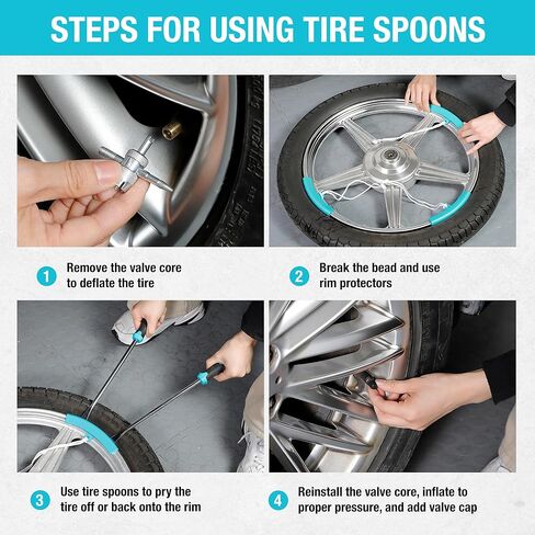 DURATECH 14.5" Steel Tire Spoons Tool Set, 24-Piece Tire Bar Removal Set with Rim Protectors, Valve Core Tools and Storage Bag, Tire Changing Iron Tool Kit for Motorcycle, Bicycle, ATV and Lawn Mower in Saudi Arabia