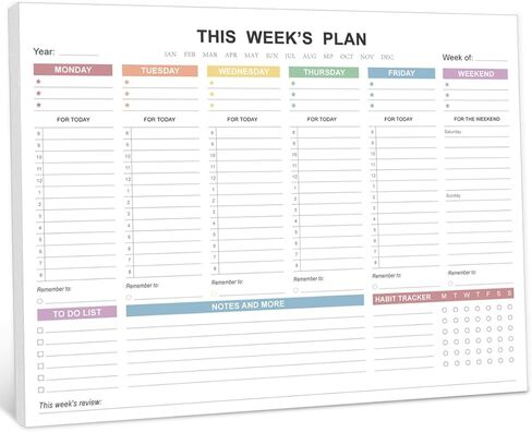 Weekly Planner Undated - Tear Off Weekly To Do List Notepad with Premium 52 Sheets, Desk Supplies for Women & Man, Home, School & Office, 8.5'' x 11'', Colorful in Kuwait