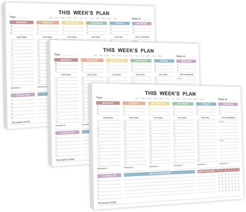 Weekly Planner Undated - Tear Off Weekly To Do List Notepad with Premium 52 Sheets, Desk Supplies for Women & Man, Home, School & Office, 8.5'' x 11'', Colorful in Saudi Arabia